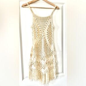 Tan Boho Handmade Crochet Coverup Dress